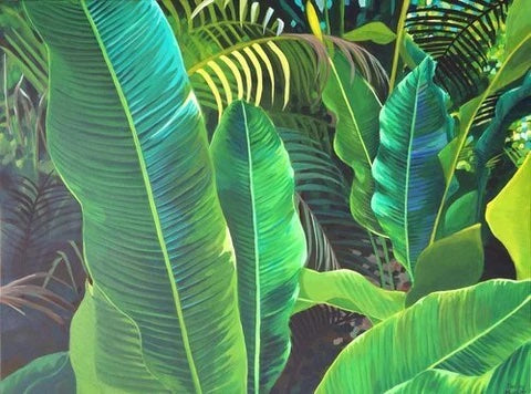 original painting of green palm leaves