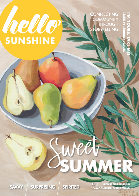 hello magazine cover artist Shelly watercolour painting Lazy Sunday Pears