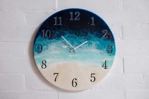 Clock art with beach ocean theme wall art