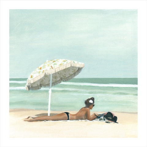 Floral umbrella on the beach painting by popular Australian artist