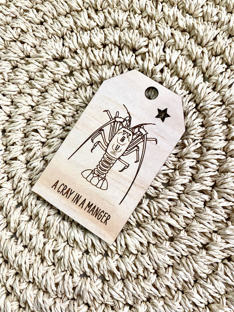 Rock Lobster Crayfish Wooden Christmas Swing Tag