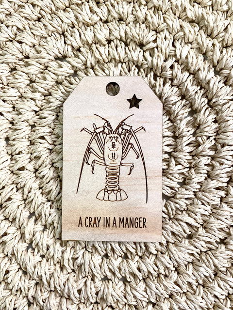 Rock Lobster Crayfish Wooden Christmas Swing Tag