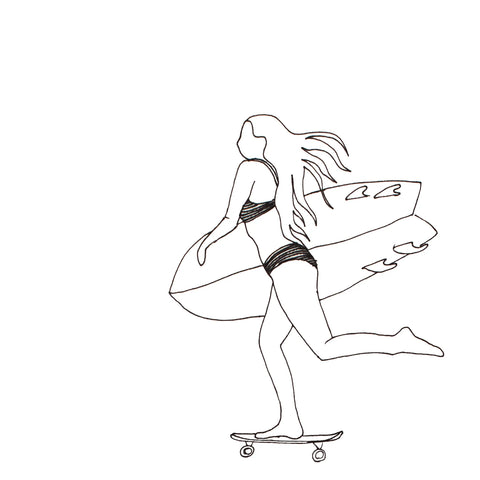 Black and white Lucie surf art sketch