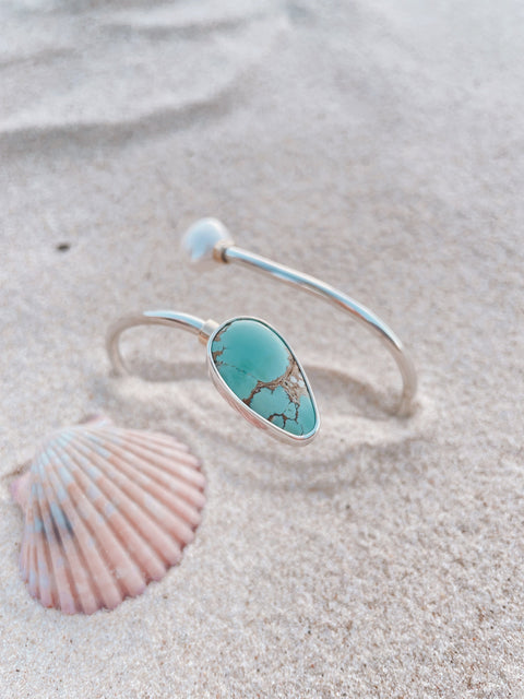 Turquoise and Pearl Spiral Cuff