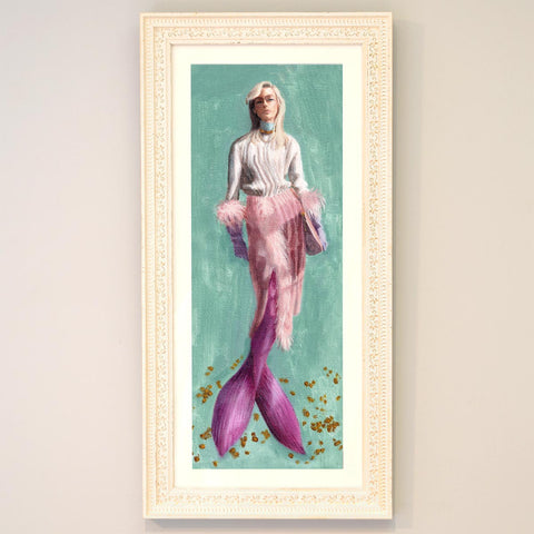 blonde graceful mermaid wall art from original painting by Australian painter