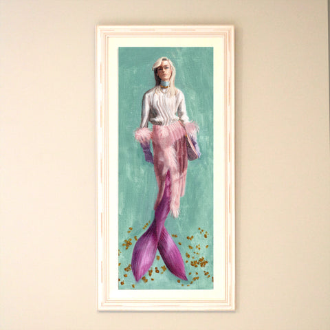 blonde graceful mermaid wall print based on original painting by Australian artist