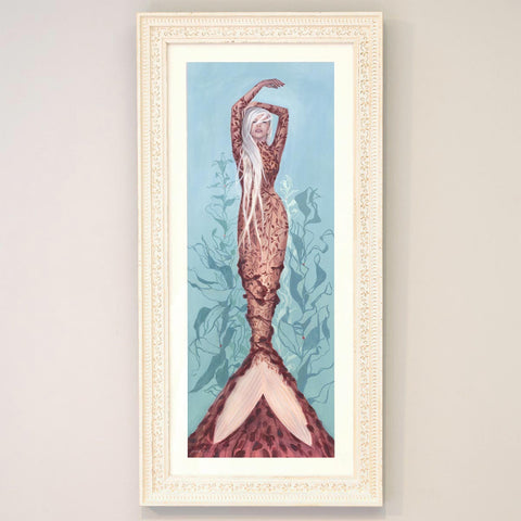 White frame with special female mermaid art for living or bedroom wall by Jennie Rutz
