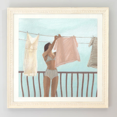 she hangs the washing feminine print framed from original art 