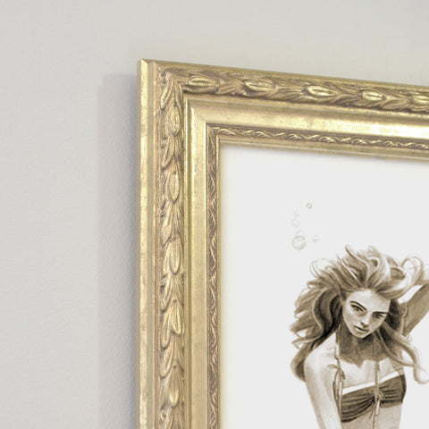 wall art australia featuring mermaid and painting in golds and monotone