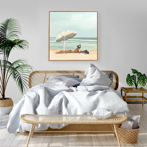woman sunbaking print wall art feature for the bedroom 